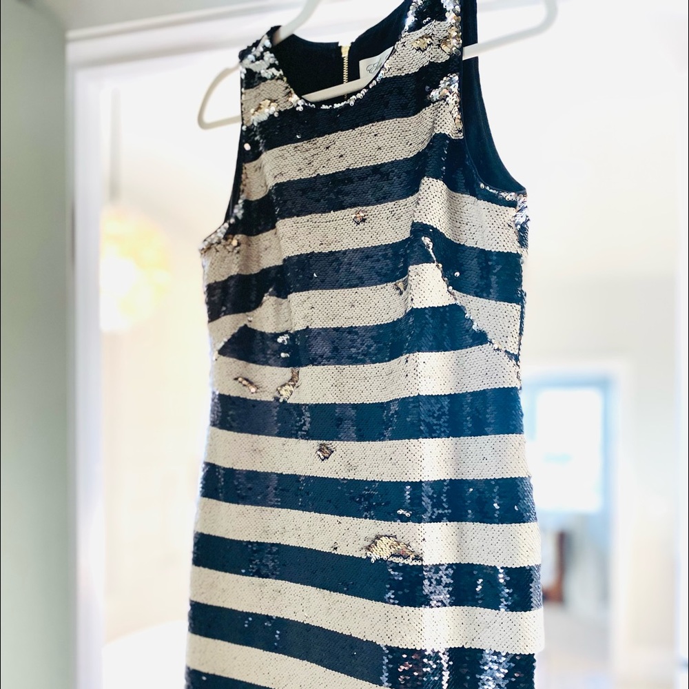 Luxury Eliza J sequin Cocktail Dress Blk & Wht